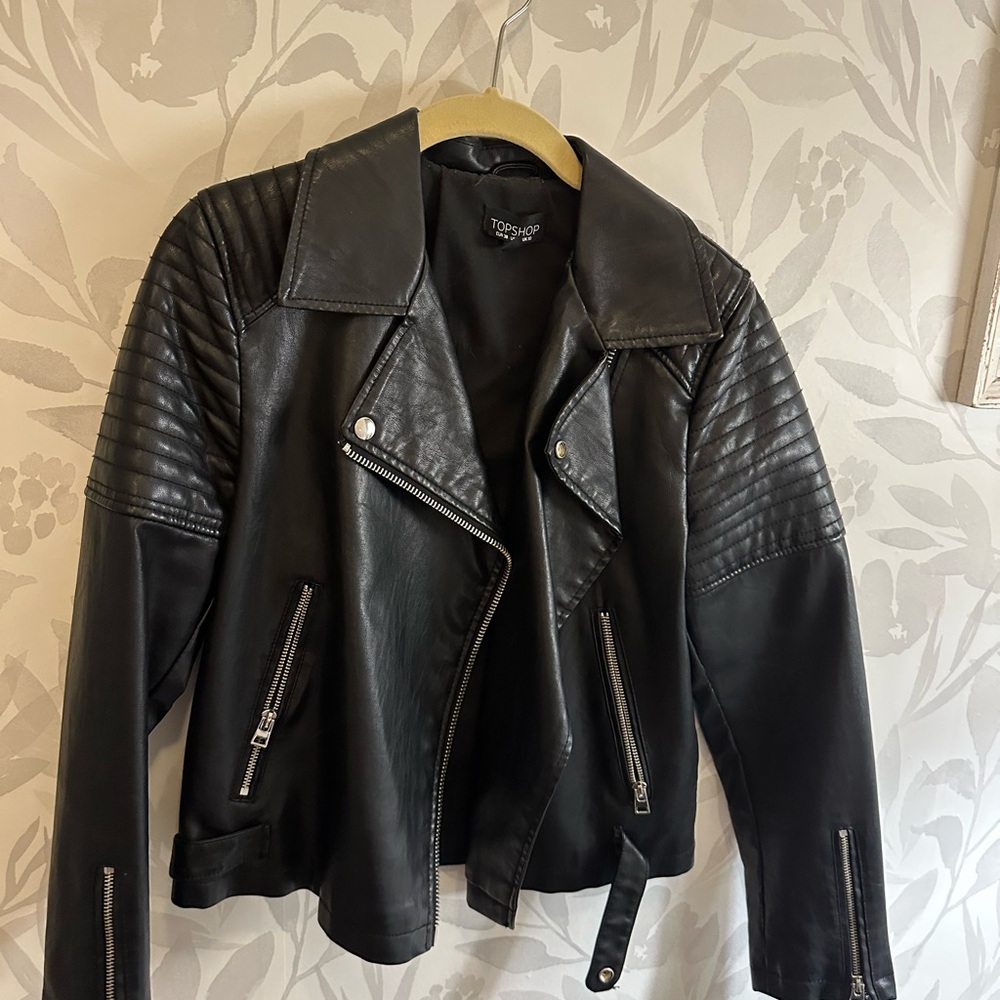TOPSHOP Black Leather Biker Jacket